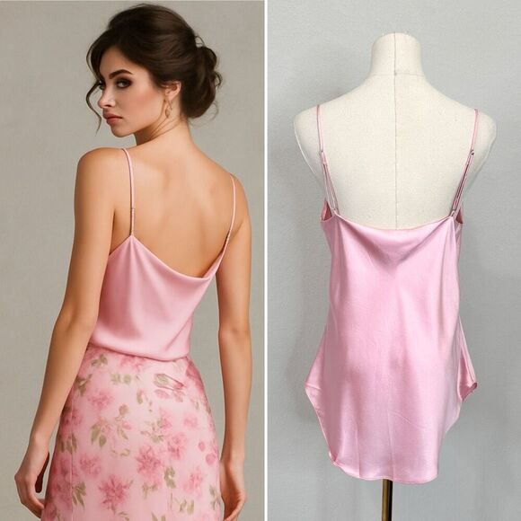 Cinq a Sept Marta Cami S Venus Pink Silk Cowl Neck Romantic Coquette Classic - Picture 2 of 12